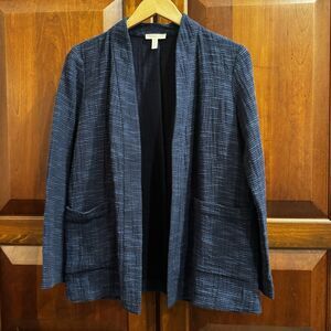 Eileen Fisher Slub Knit Open Front Cardigan Textured Navy Blue Blazer XS